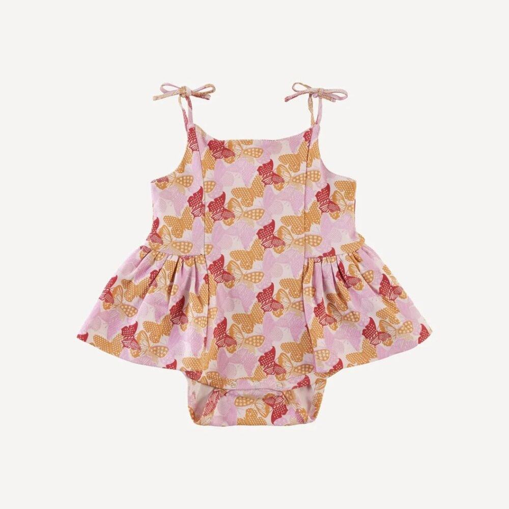 NWT Kate Quinn Small Mod Butterflies Spaghetti Tie Strap Ballerina Romper 3-6m